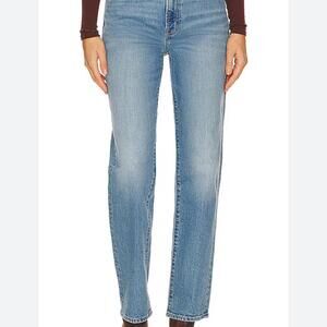 Pistola Drew mid-rise classic light wash straight-leg jeans in "Ludwig" color.